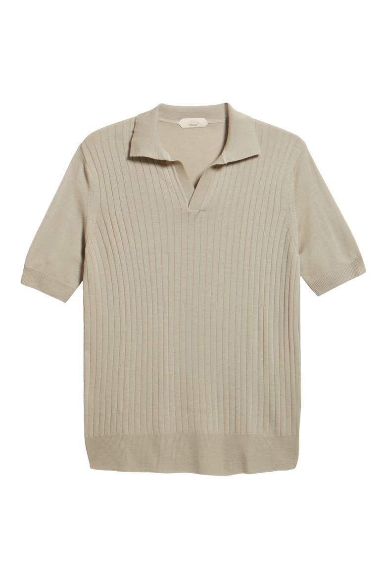 Rib Johnny Collar Cashwool® Polo Sweater, Alternate, color, GREIGE