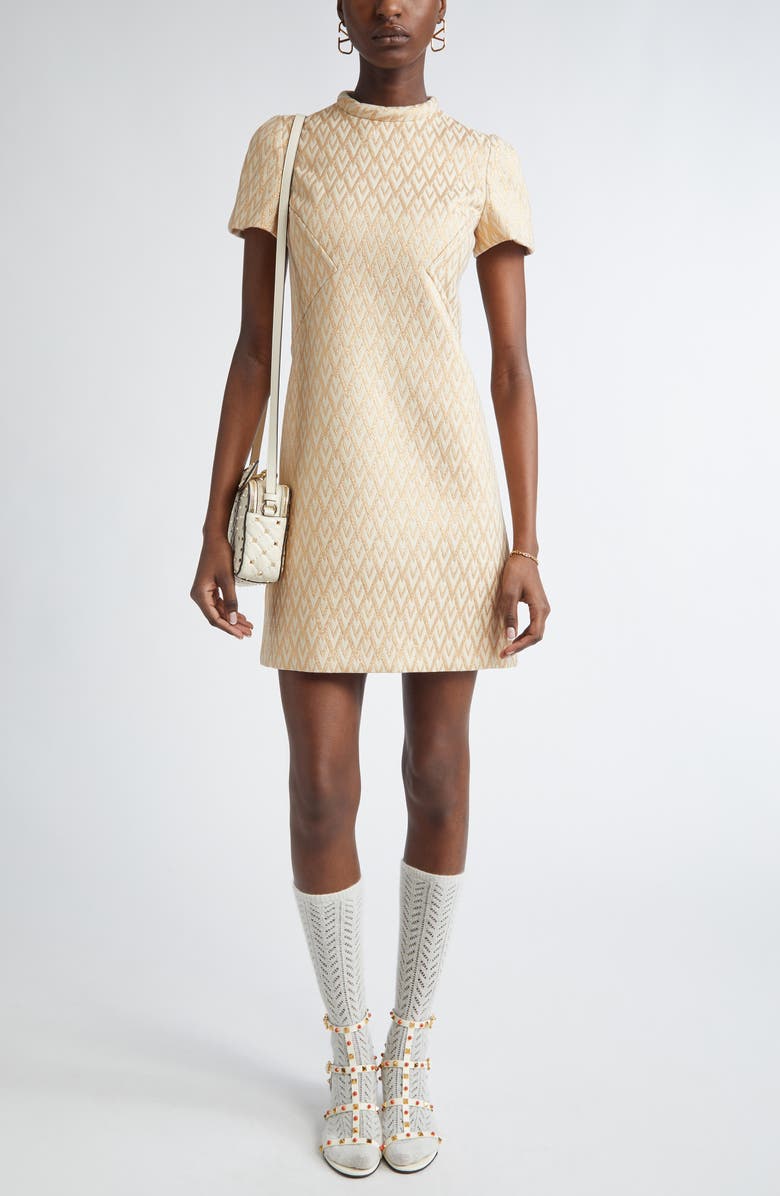 Valentino Garavani Toute la V Metallic Jacquard Minidress, Main, color, 