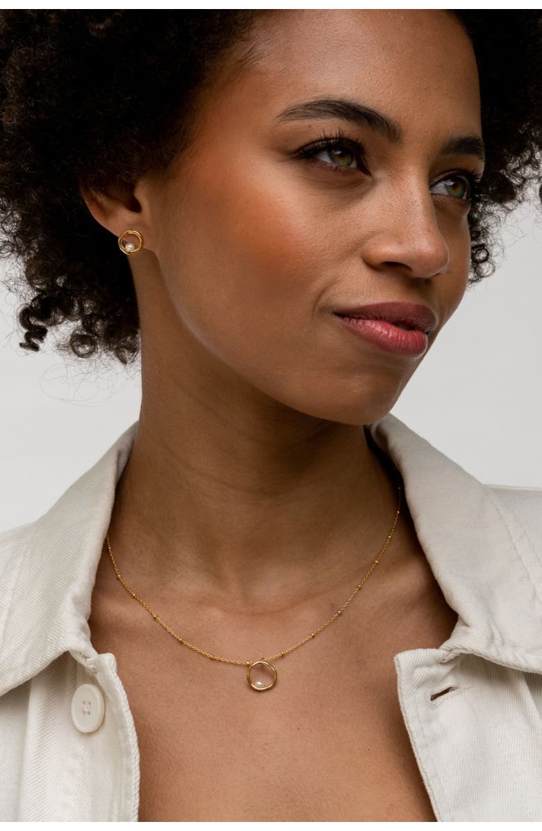 Dower & Hall Open Circle & White Pearl Waterfall Pendant, Alternate, color, Yellow Gold Vermeil