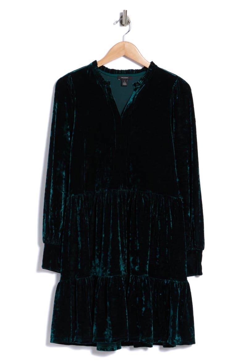 Long Sleeve Velvet Dress, Alternate, color, HUNTER GREEN