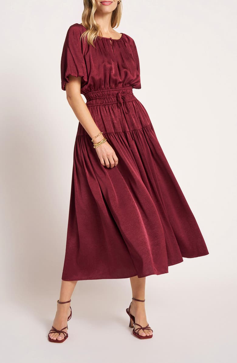 matty m. Belle Puff Sleeve Dress, Alternate, color, Merlot