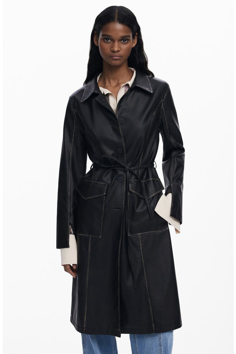 Faux Leather Coat, Alternate, color, BLACK