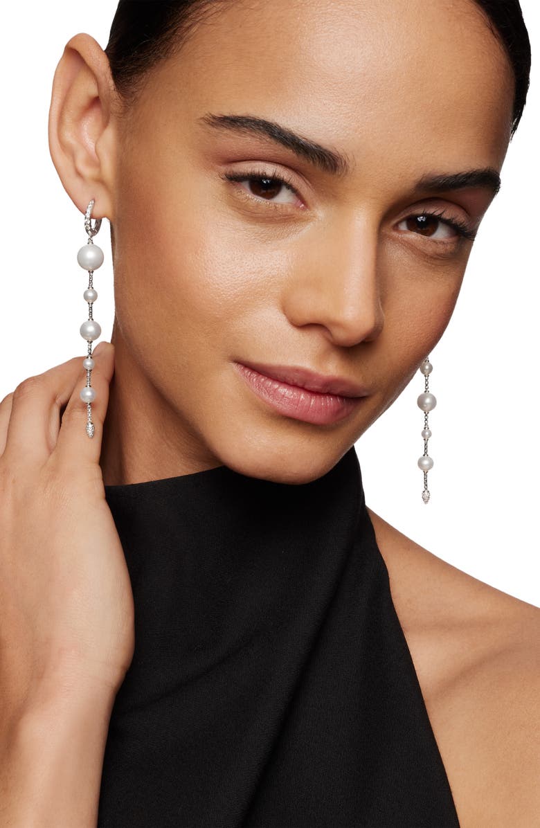 David Yurman Pearl and Pavé Drop Earrings with Diamonds, Alternate, color, Sterling Silver