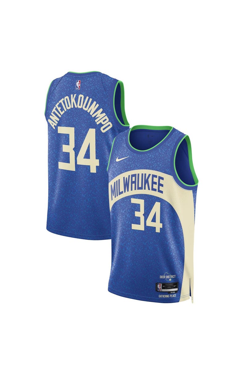 Nike Unisex Nike Giannis Antetokounmpo Blue Milwaukee Bucks 2023/24 Swingman Jersey - City Edition, Alternate, color, 