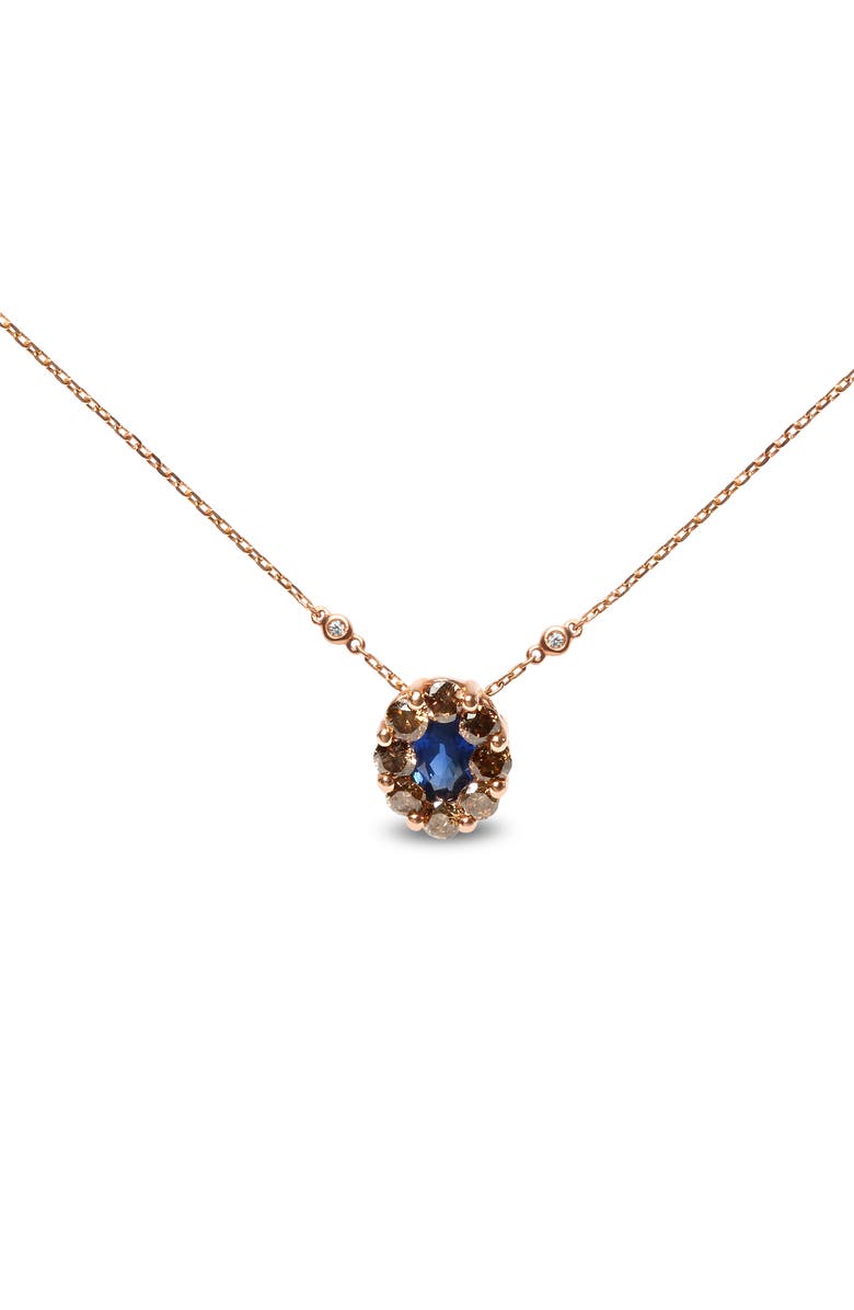 Haus of Brilliance 18K Rose Gold 5/8 Cttw Diamond and 7 x 4mm Oval Blue Sapphire Pendant Necklace, Alternate, color, Pink