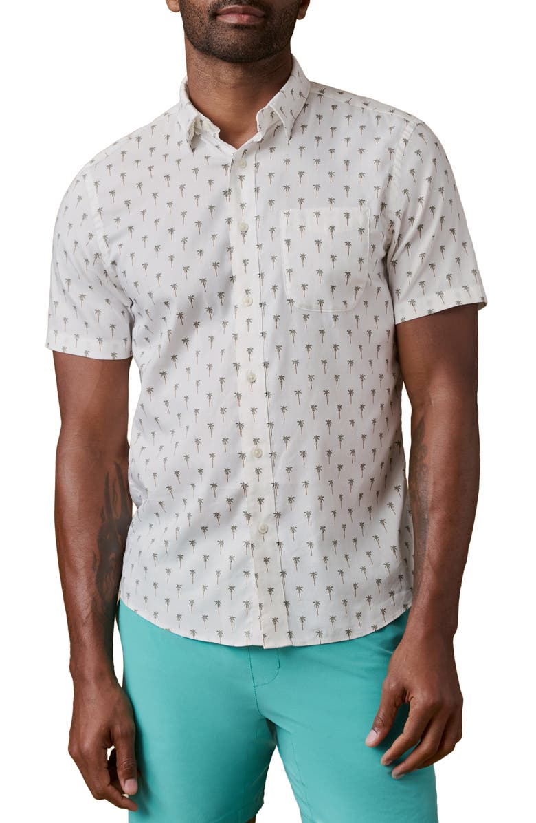 Faherty Movement Short Sleeve Button-Up Shirt, Main, color, Ivory Coastal Palms