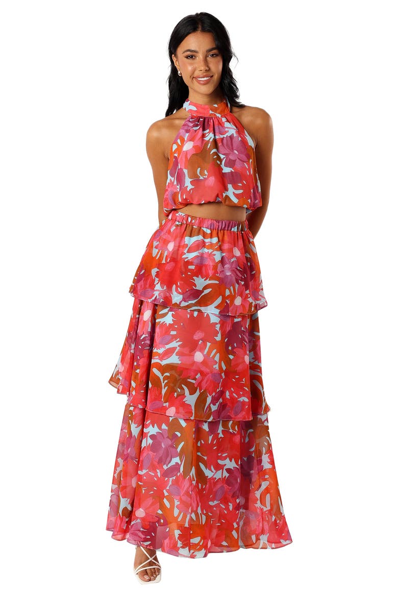 Blaise Floral Print Tiered Ruffle Skirt, Alternate, color, PINK AZALEA