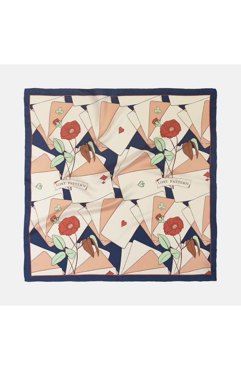 Lost Pattern CAMELLIA SILK BANDANA, Main, color, Navy