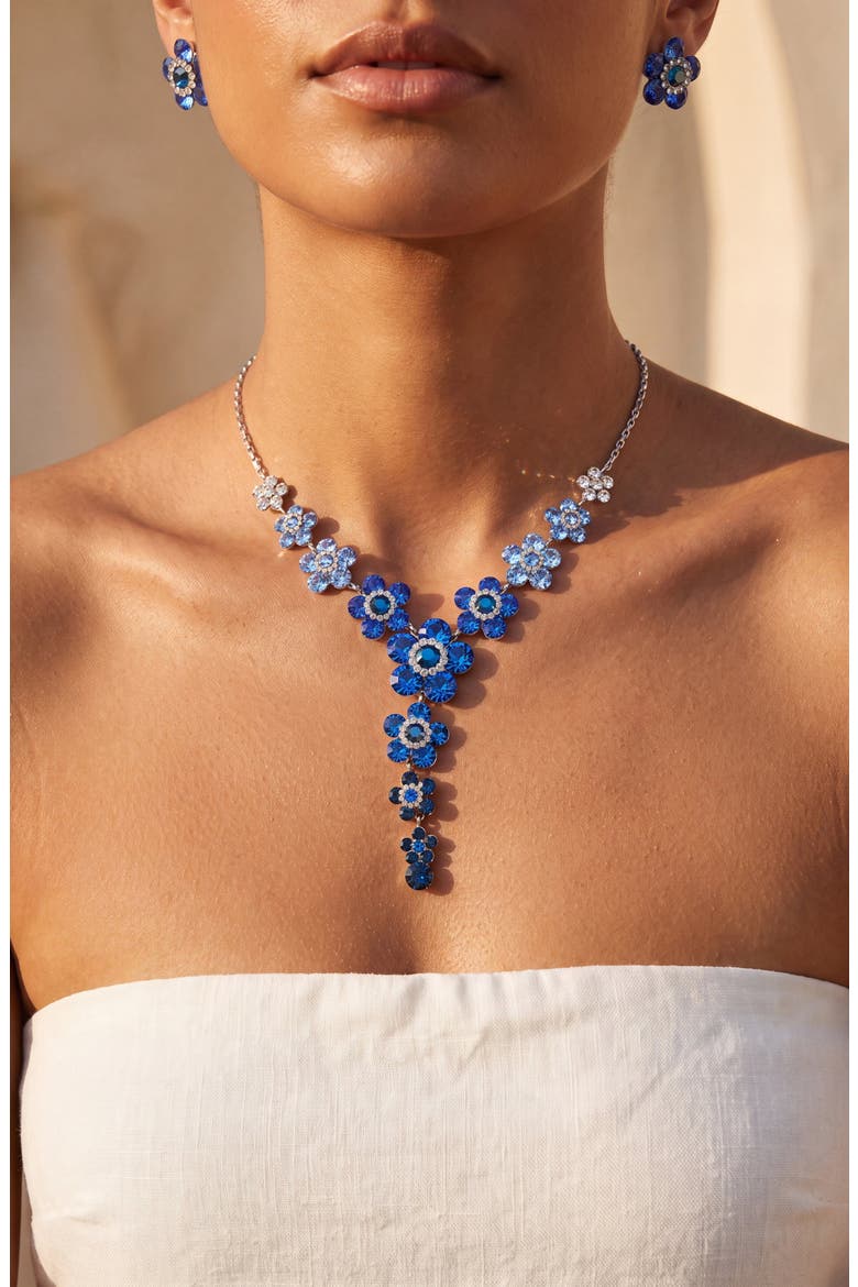 Crystal Daisy Necklace and Earring Set, Alternate, color, Sapphire Blue