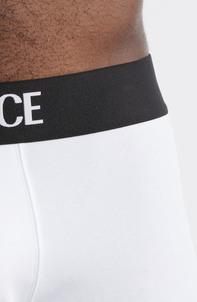 Versace Essential Logo Stretch Cotton Boxer Briefs, Alternate, color, Optical White