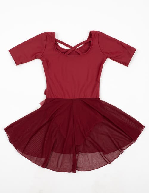 Leveret Girls Short Sleeve Skirted Leotard In Burgundy