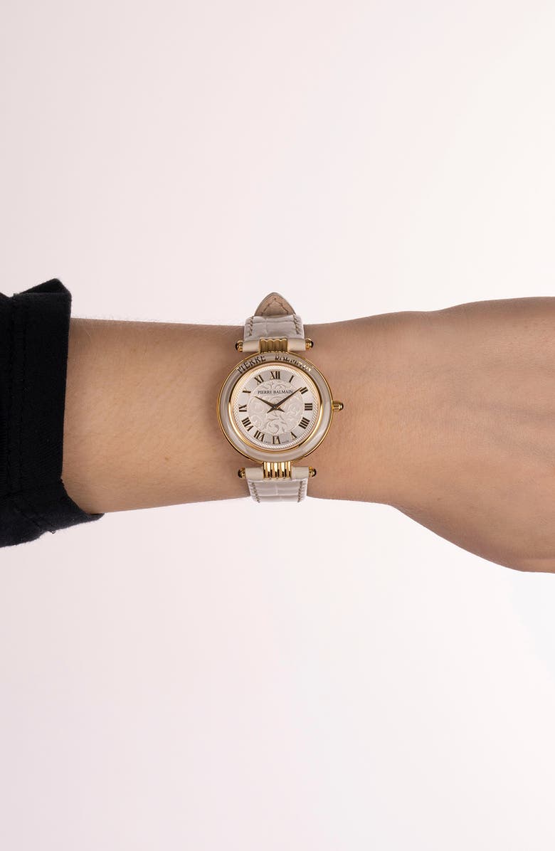 BALMAIN WATCHES Haute Elegance Leather Strap Watch, 30mm, Alternate, color, Stainless Steel With Beige