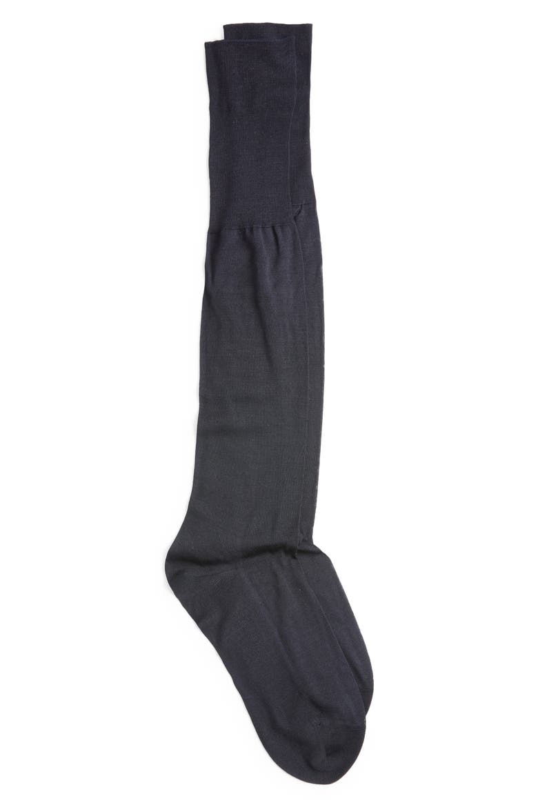 Silk Blend Knee High Socks, Main, color, DARK NAVY
