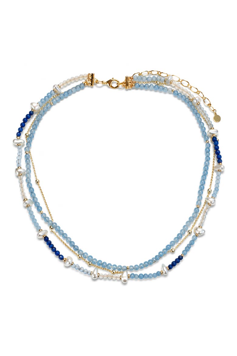 Beaded Faux Pearl Multirow Necklace, Main, color, BLUE