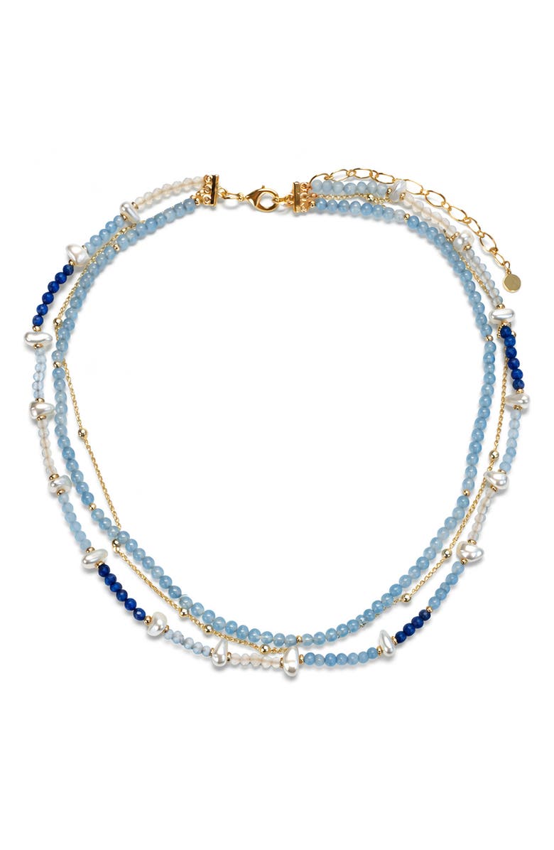 Panacea Beaded Faux Pearl Multirow Necklace, Main, color, Blue