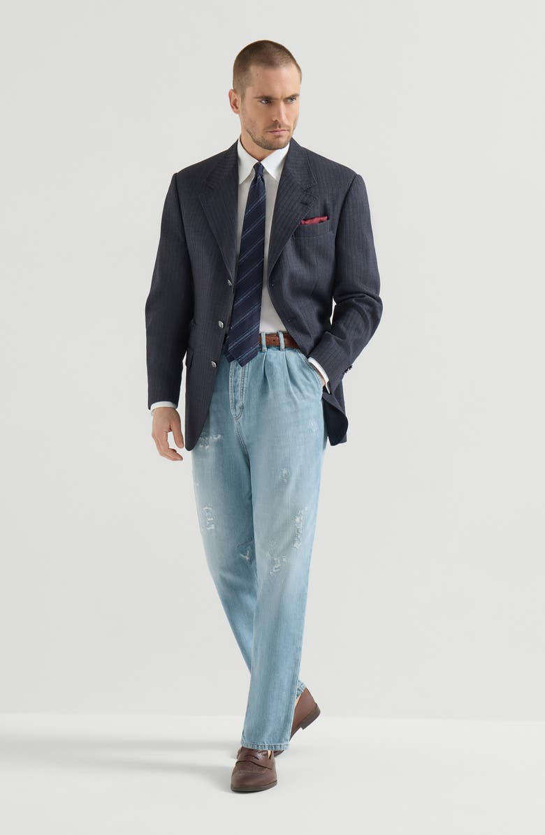 Brunello Cucinelli Denim trousers with rips, Alternate, color, Light Blue Denim