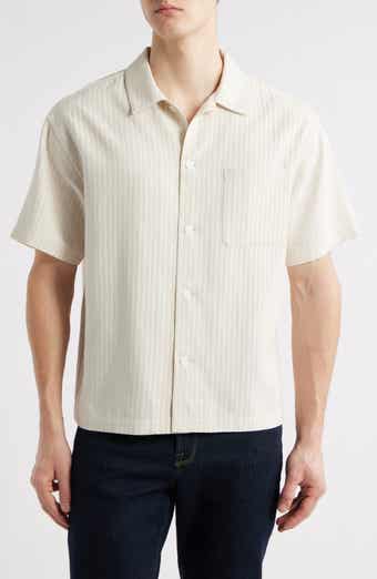 FRAME Jacquard Stripe Cotton & Linen Blend Camp Shirt