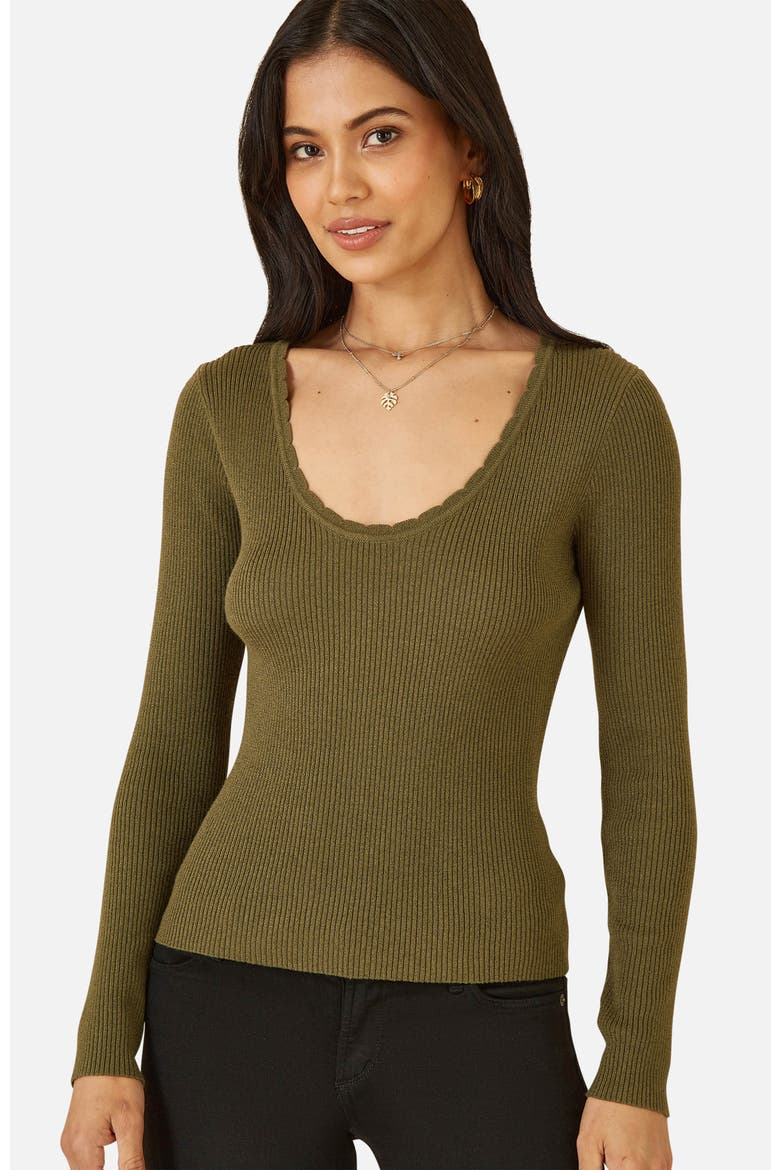 Metallic Knitted Ribbed Top, Main, color, Olive Green
