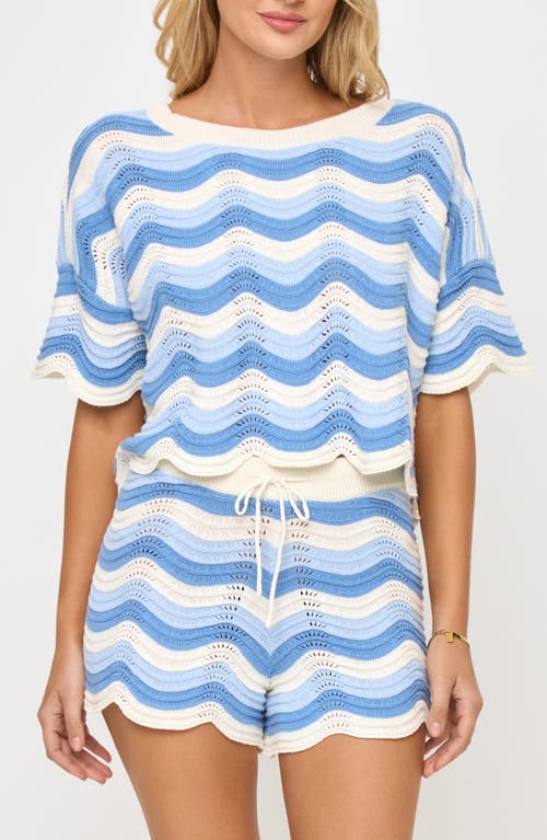 L*space Lspace Make Waves Stripe Short Sleeve Cover-up Shirt In Blue Crush