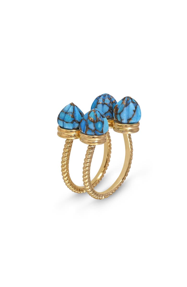 LuvMyJewelry Sea Breeze Design Gold Plated Silver Turquoise Gemstone Single Finger Open Ring, Main, color, 14Kt Gold Vermeil On Sterling