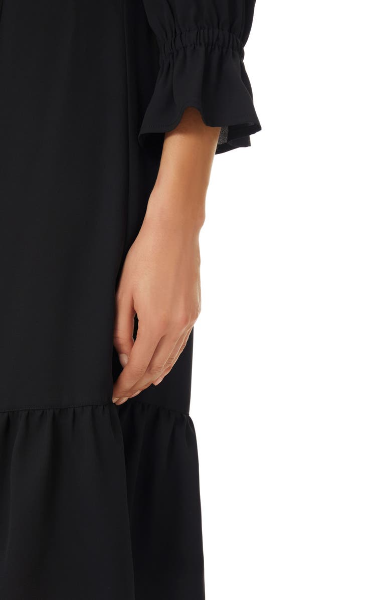 Ming Wang Gathered Sleeve Flounce Hem Crepe Shift Dress, Alternate, color, 