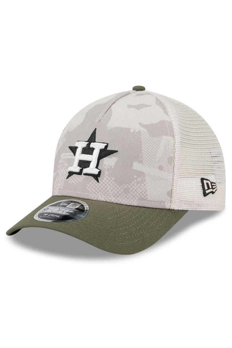 Men's New Era Light Beige/Olive Houston Astros 2025 Armed Forces Day 9FORTY M-Crown A-Frame Adjustable Hat, Alternate, color, Light Beige