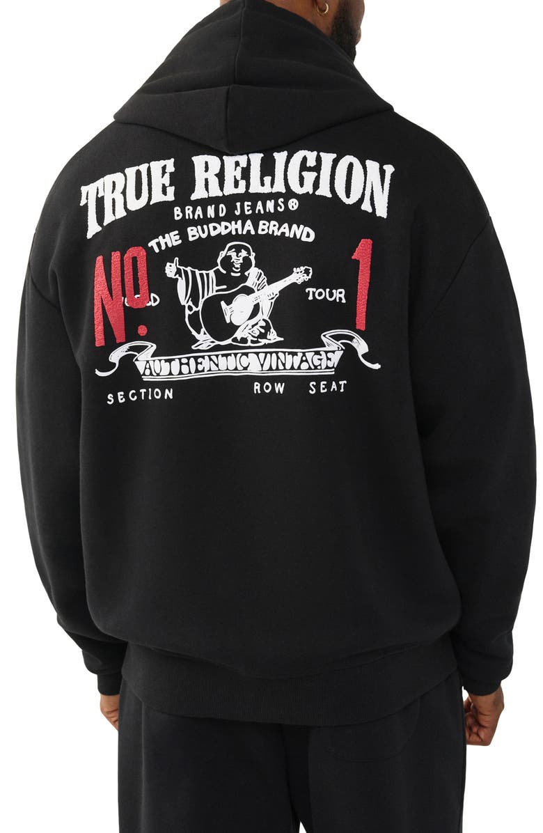 True Religion Number One Graphic Zip Hoodie, Alternate, color, Jet Black