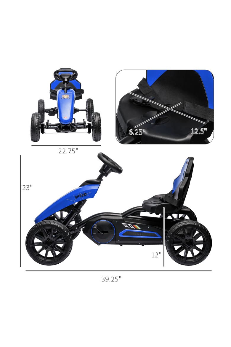 Kids Pedal Go Kart with Adjustable Seat Swing Axle Handbrake Shock Absorbing Wheels, Alternate, color, Blue