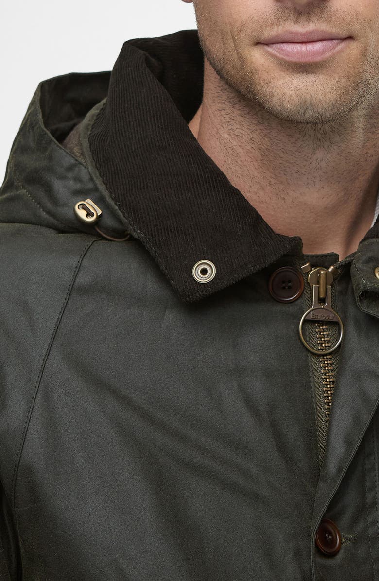 Barbour Modern Waxed Cotton Jacket with Removable Hood, Alternate, color, Archive Olive