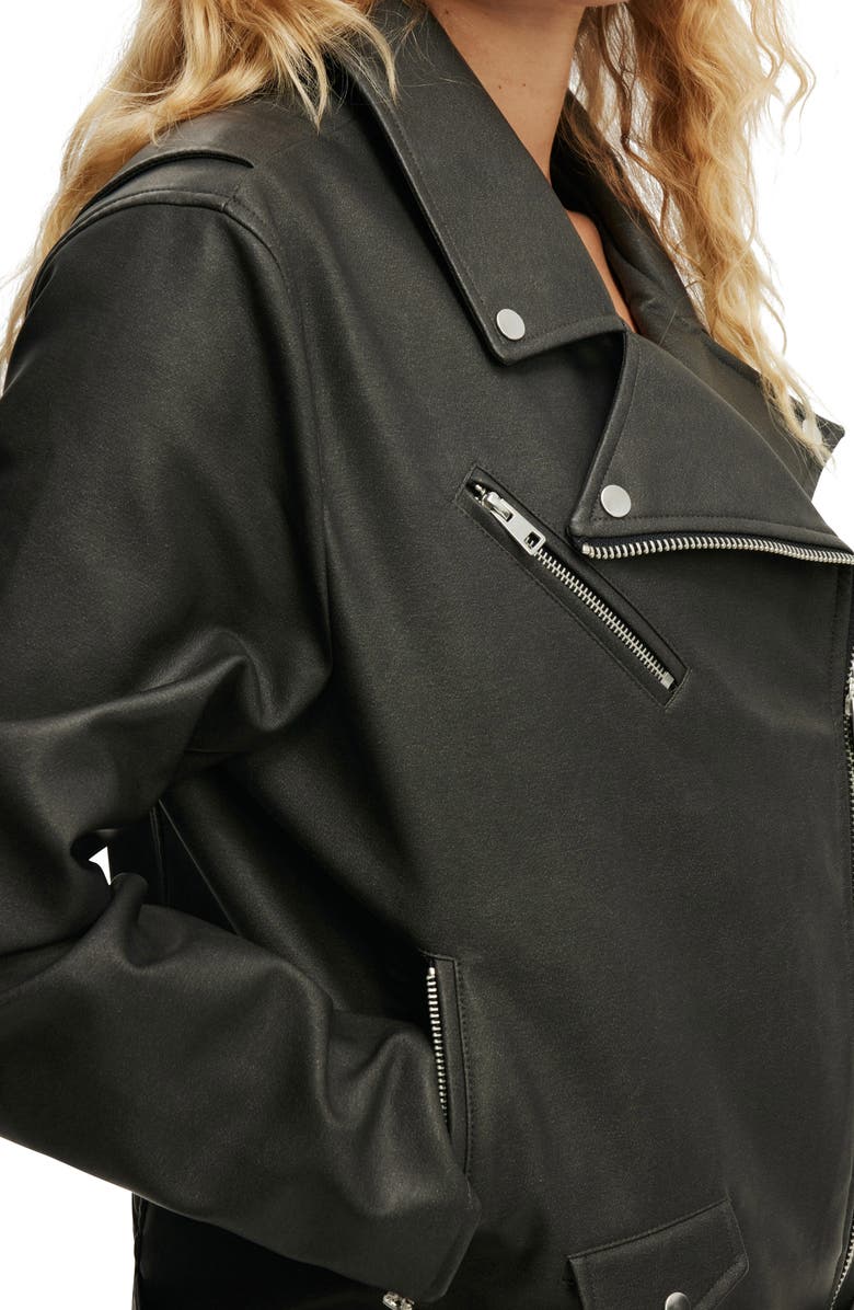 Cotton On Roman Faux Leather Biker Jacket, Alternate, color, Washed Black