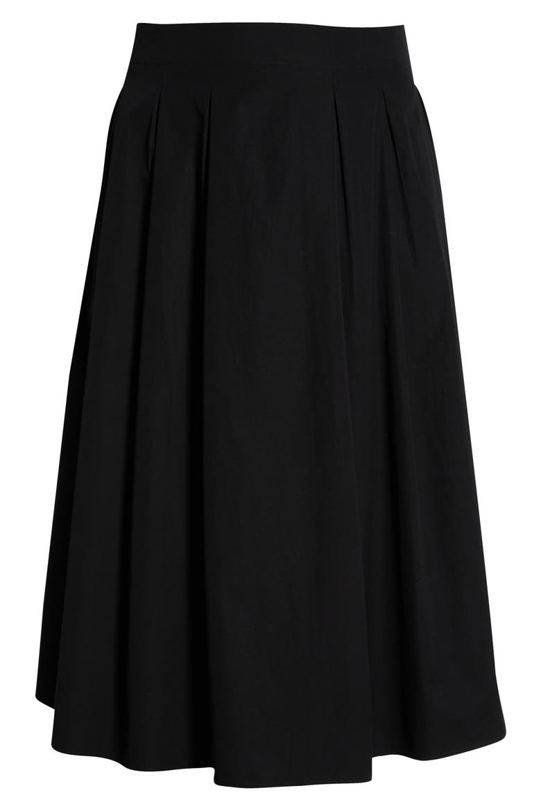 Pleated Cotton Poplin Midi Skirt, Alternate, color, BLACK