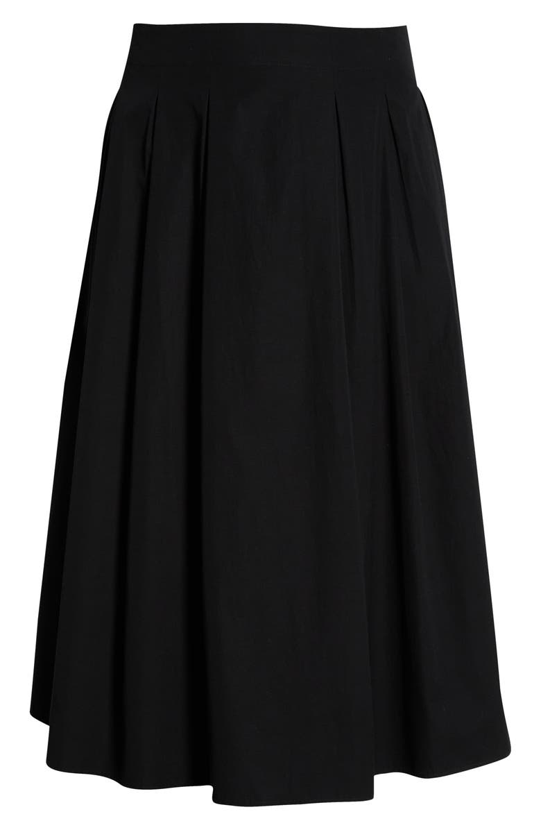Nordstrom Pleated Cotton Poplin Midi Skirt, Alternate, color, Black