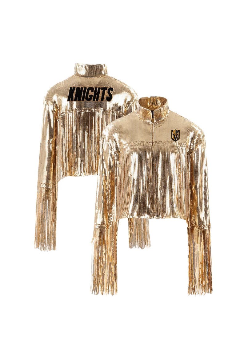 Women's Cuce  Gold Vegas Golden Knights Cropped Sequin Fringe Blazer, Main, color, Gold