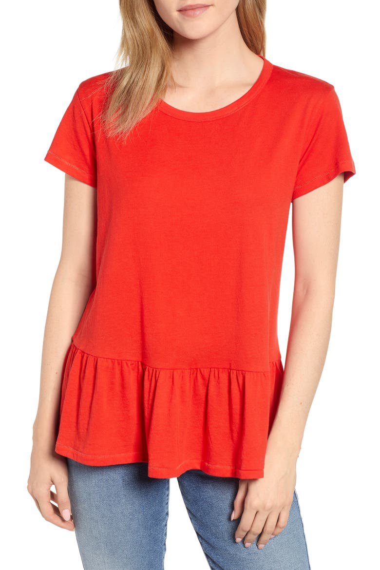 Peplum Tee, Main, color, RED SCARLET