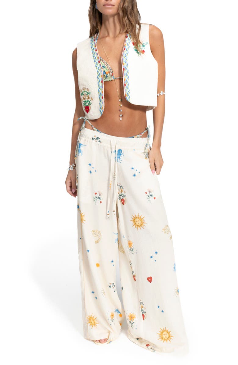 Agua Bendita Janis Solstice Cover-Up Pants, Main, color, White