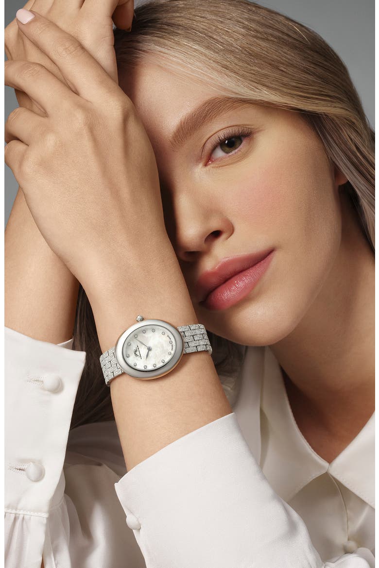 Women's Porsamo Bleu Angelica Oval MOP Dial Stainless Steel Watch, Alternate, color, SILVER