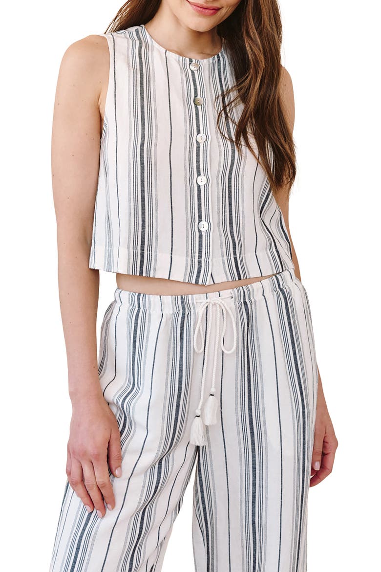 Stripe Sleeveless Half Placket Crop Pullover, Main, color, BOARDWALK STRIPE