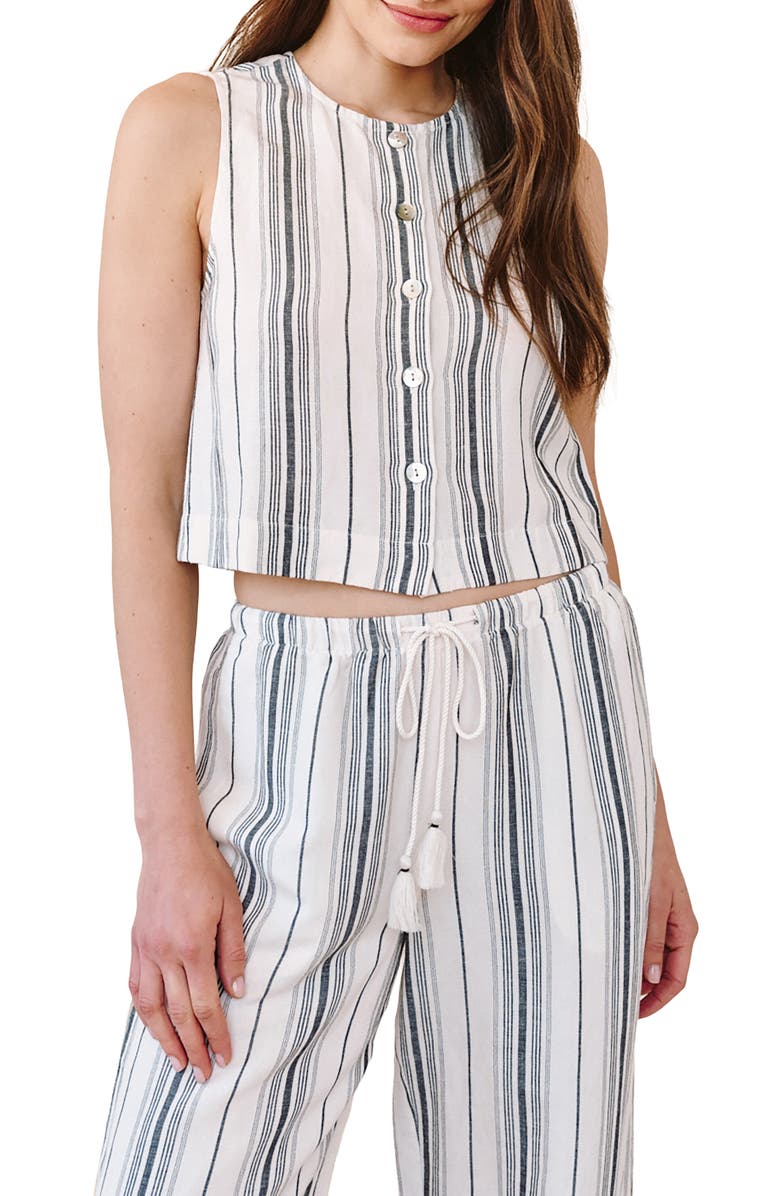 Bella Dahl Stripe Sleeveless Half Placket Crop Pullover, Main, color, Boardwalk Stripe