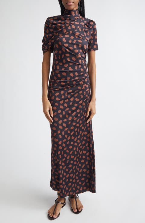 Serene Print Ruched Jersey Safari Dress
