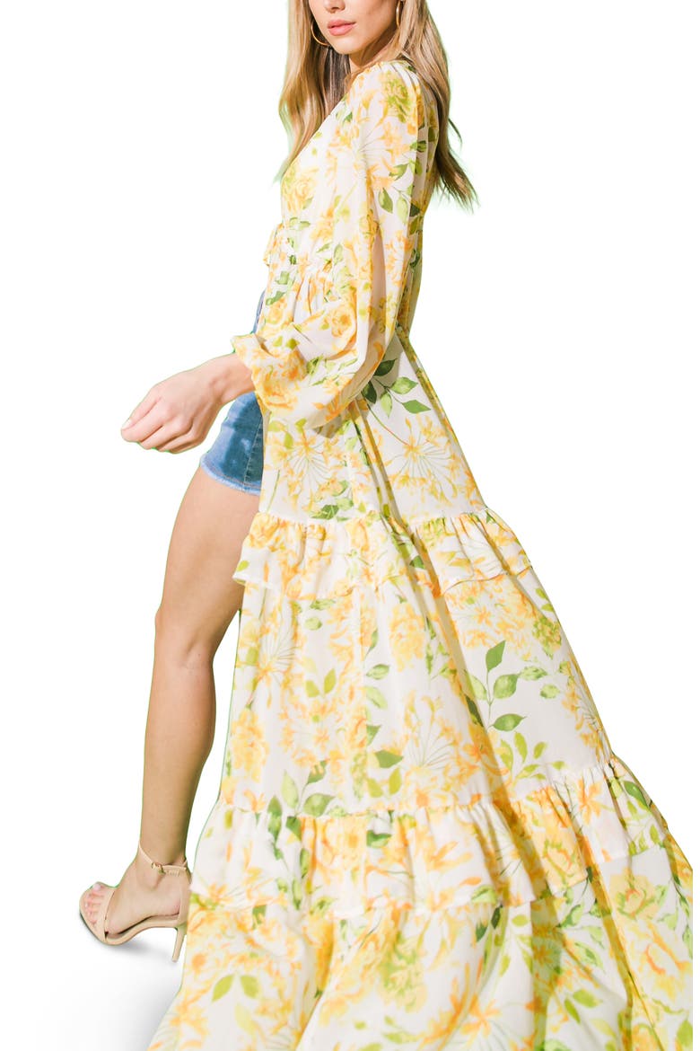 Floral Print Tiered Maxi Duster, Alternate, color, IVORY
