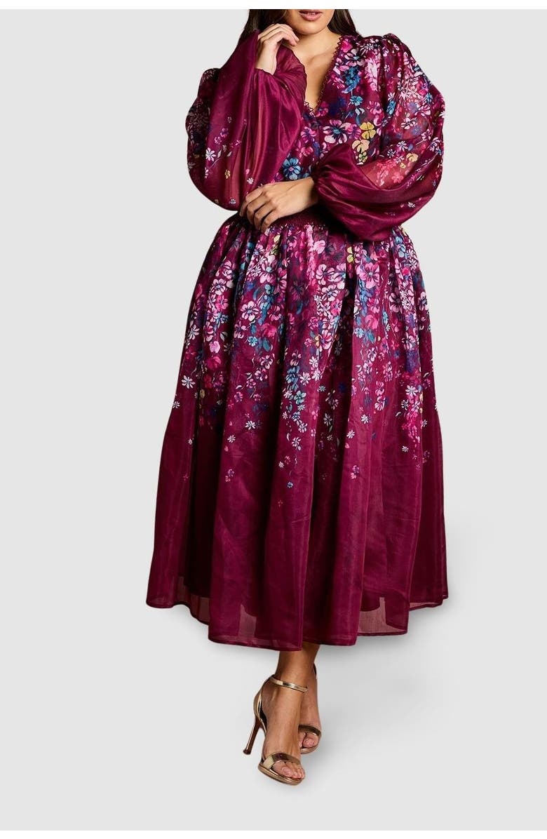 Coast Plus Floral Organza Midaxi Dress, Alternate, color, Plum