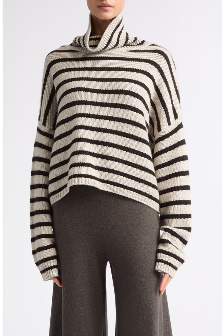 Zerlina Stripe Cashmere Turtleneck Sweater, Main, color, OYSTER/ DARK OAK STRIPES