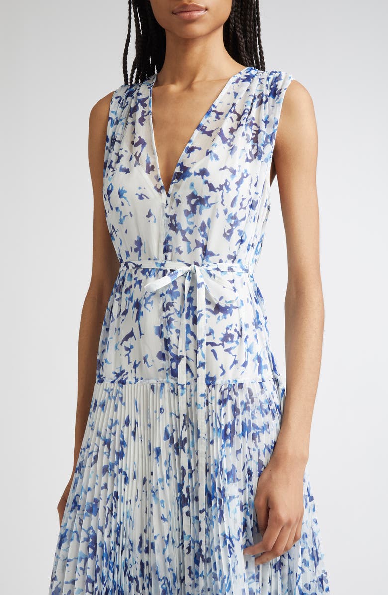 Proenza Schouler Pat Print Pleated Sleeveless Chiffon Dress, Alternate, color, Off White Multi