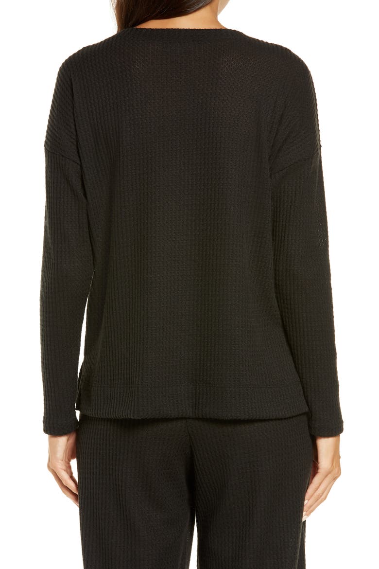 Waffle V-Neck Top, Alternate, color, BLACK