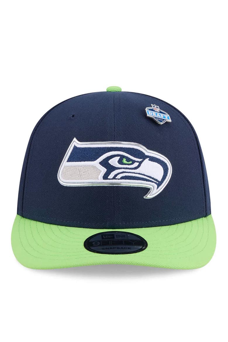 Men's New Era  College Navy/Neon Green Seattle Seahawks 2026 NFL Draft On Stage Pre-Curved 9FIFTY Snapback Hat, Alternate, color, College Navy