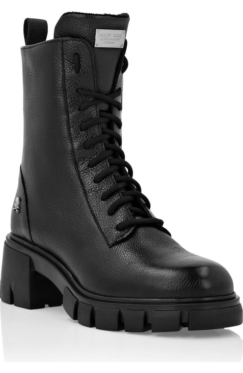 PHILIPP PLEIN Leather Low Flat Boots Women, Main, color, Black