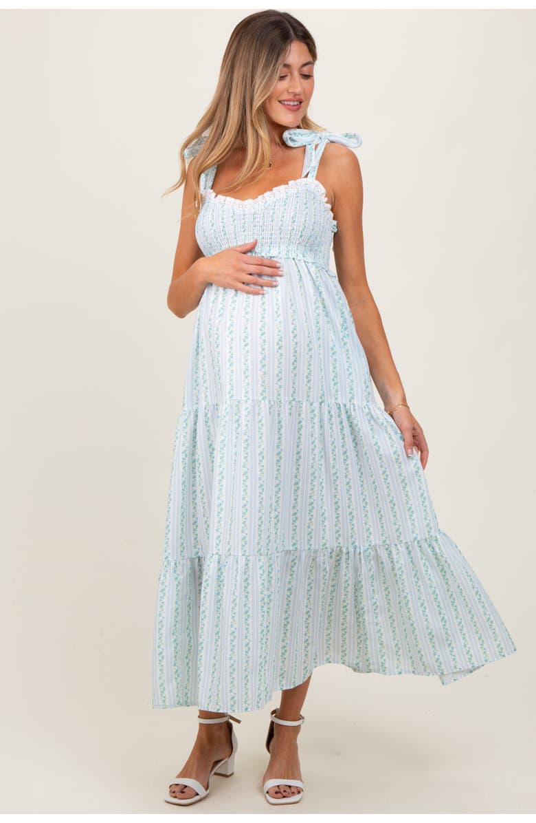 PinkBlush Floral Striped Smocked Shoulder Tie Maxi Dress, Main, color, 