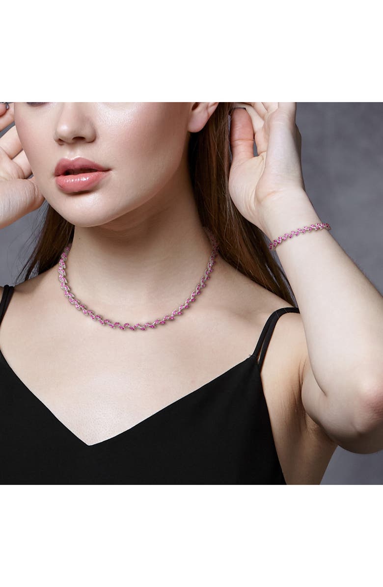 DELMAR Lab Grown Pink Sapphire Bracelet & Necklace Set, Alternate, color, Pink