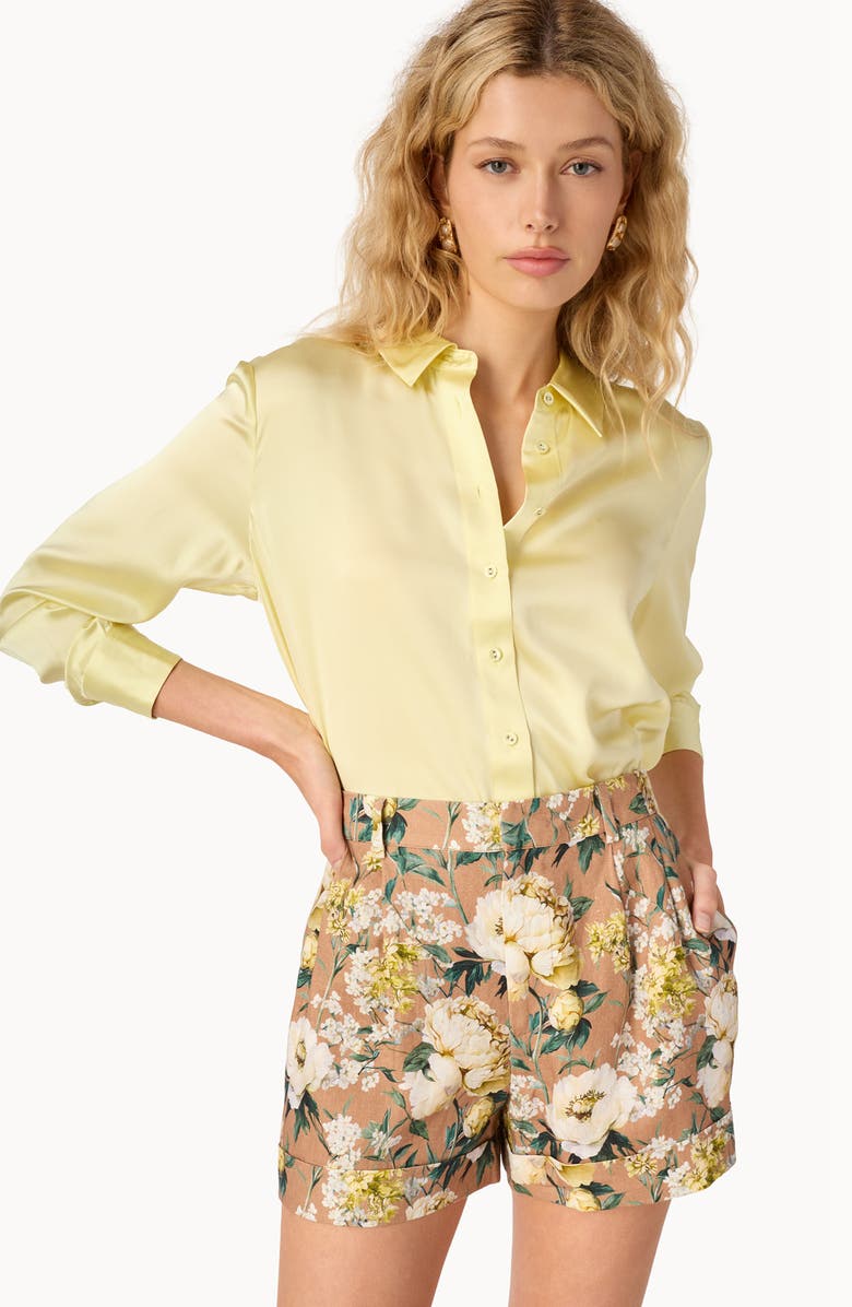 CAMI NYC Ravi High Waist Linen Shorts, Alternate, color, Morning Flourish