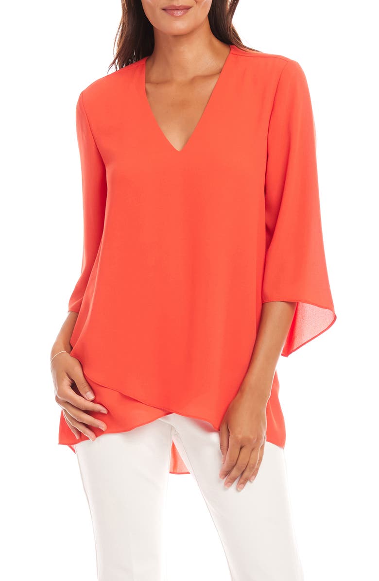Karen Kane Crossover Hem Asymmetric Top, Main, color, Bright Orange